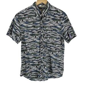 J. CREW Men's Small Cream Penguin Printed Button-Up‎ Long Sleeve Shirt